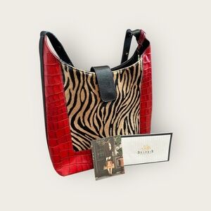 Brahmin Burchelli Red Snakeskin Zebra Pattern Shoulder Purse Bag